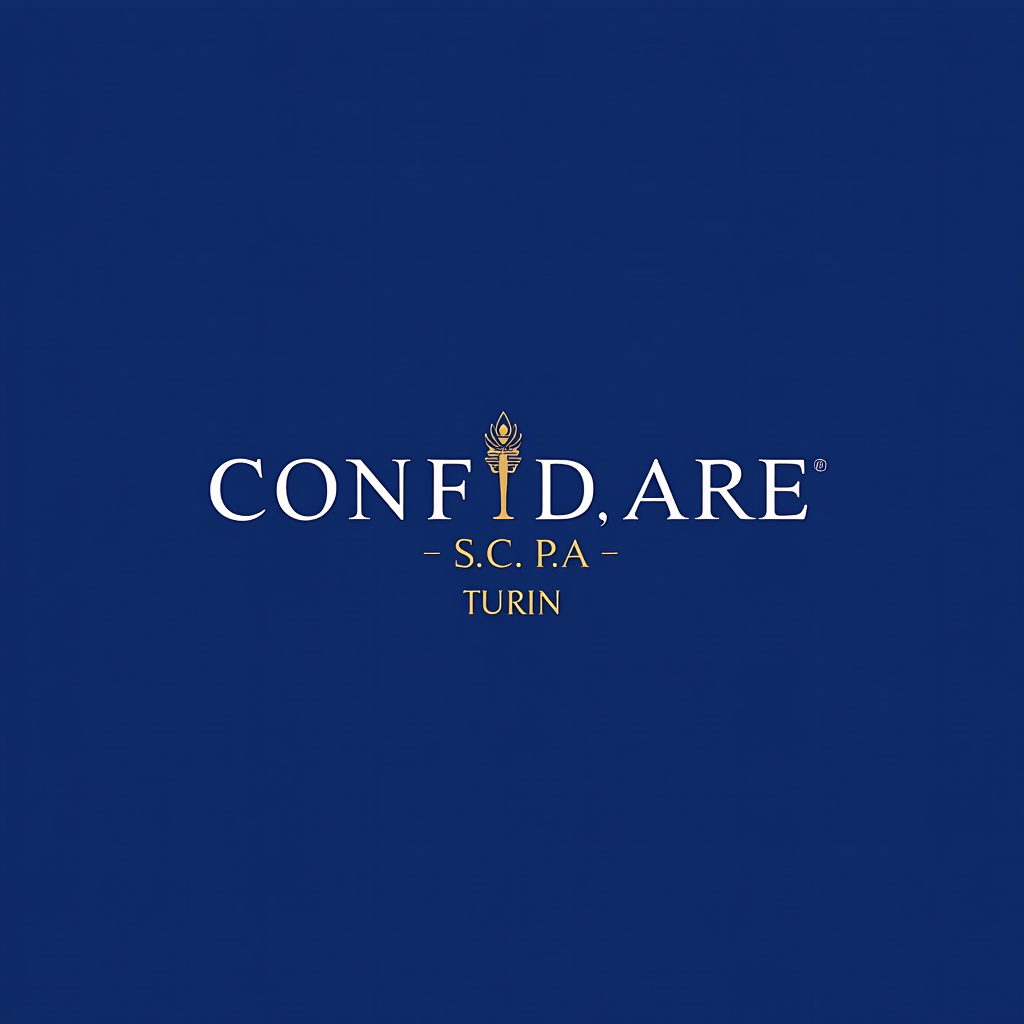 CONFIDARE S.C.P.A. - Intermediario Finanziario Torino - Logo aziendale con scritta elegante su sfondo blu reale
